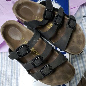 Birkenstock Good Condition Black Suede 3 Strap